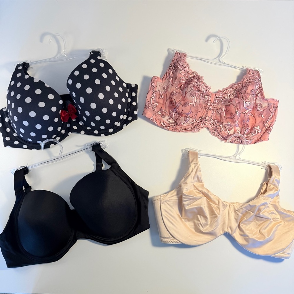 Lot of 4 SOMA Bras 38DD Black Red Polka Dot Nude Pink Floral Underwire Support
